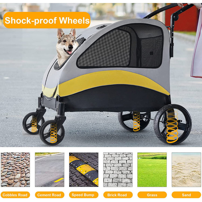 Bingo Paw XL ペットカート グレー/イエロー BingoPaw Folding Standard Stroller & Reviews | Wayfair